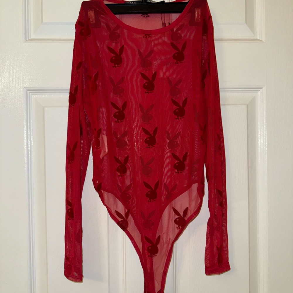 Playboy x missguided red Sheer Bodysuit